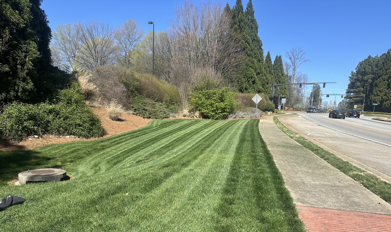 Freshly striped, mowed lawn — Briarwood Turf Care